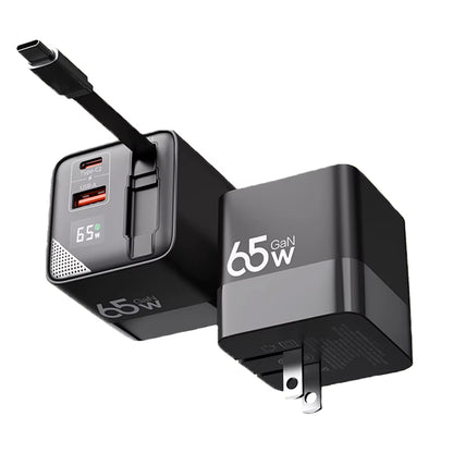 65W Gan Fast Charger Three-Port Charging Head Built-In 80Cm Retractable Typec Cable for Iphone16 15 14 13 Promax Xiaomi Samsung