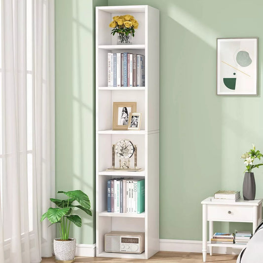 70.9" 6 Tier Narrow Bookshelf White