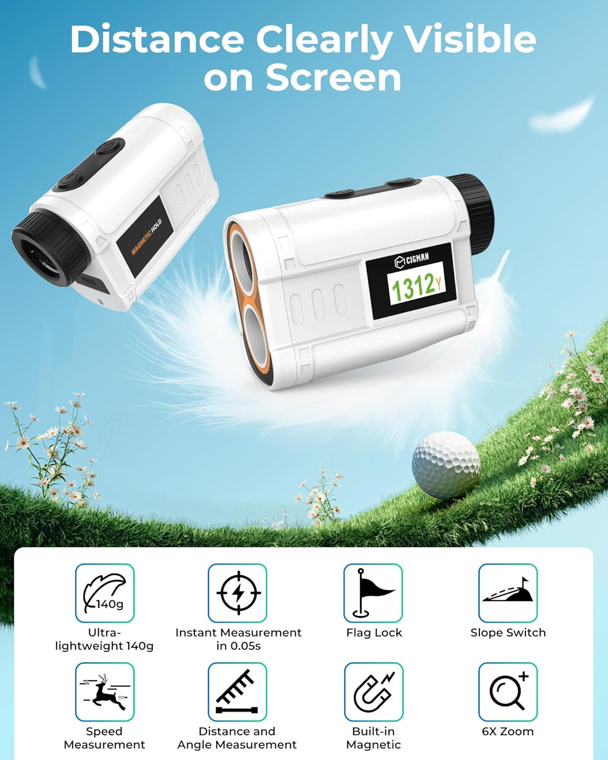  Golf Rangefinder 6X Zoom Magnification 1312 Yards Slope Compensation Color Display Flagpole Lock Rechargeable Waterproof Golf Accessories