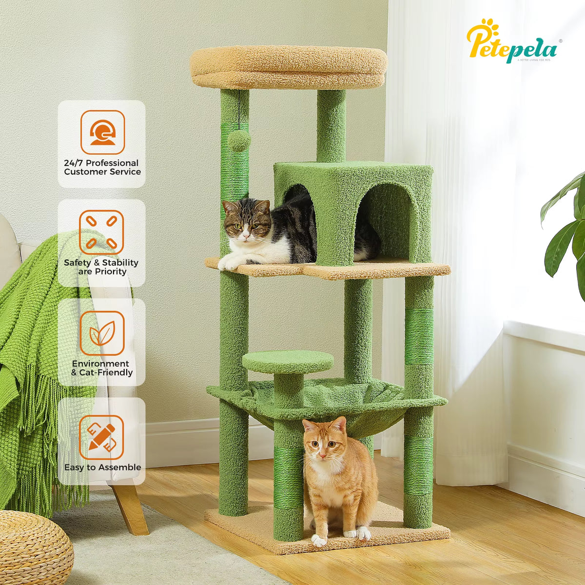 Indoor Cat Tree, 5-Tier Cat Tower for Large Cats with Metal Frame, Spacious Hammock, and Elevated Perch