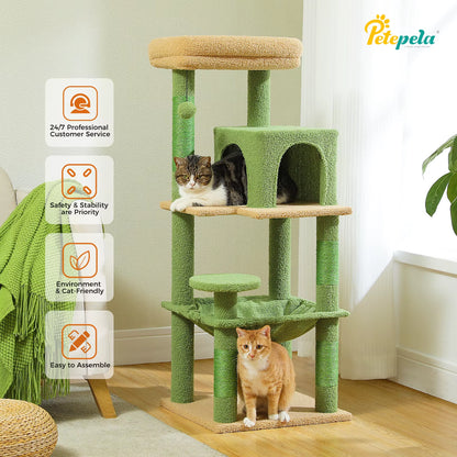 Indoor Cat Tree, 5-Tier Cat Tower for Large Cats with Metal Frame, Spacious Hammock, and Elevated Perch