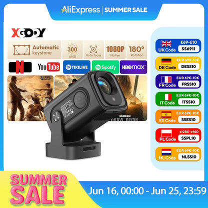 4K HD 300ANSI Projector Cinema Bluetooth Wifi 1080P Android Home Theater Smart