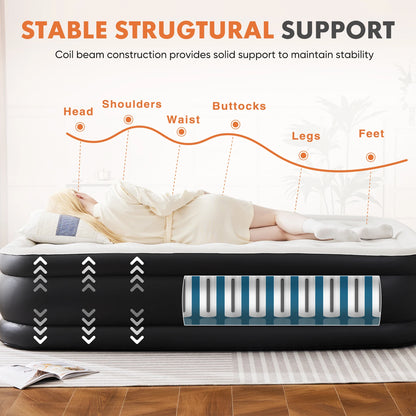 JHK Queen Twin Size Double Height Air Mattress with Non-Slip Bottom - 660 lbs Weight Capacity for Home or Camping Use
