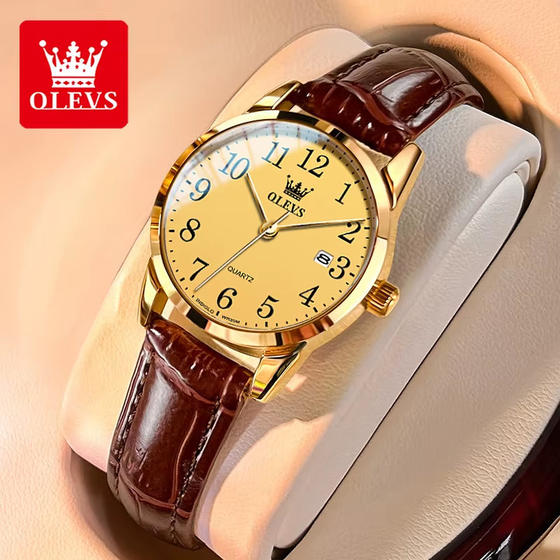 Brand Fashion Quartz Watch for Men and Women Leather Strap Waterproof Original Watch Arabic Numeral Scale Giving to Elders