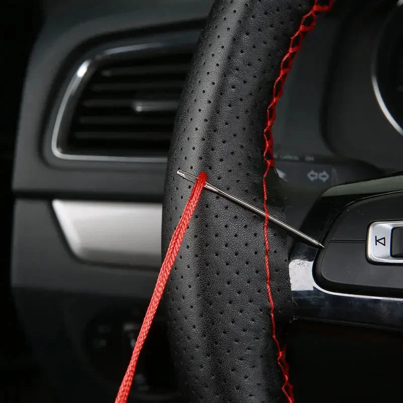 Premium Car Steering Wheel Cover Kit with Needles and Braided Thread - Two-Color DIY Soft Artificial Leather Auto Accessories