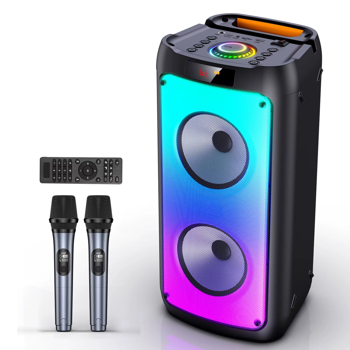 Wireless Bluetooth Speaker, Karaoke Machine with 2 Microphone, Home Karaoke System with LED Party Light, Remote Control