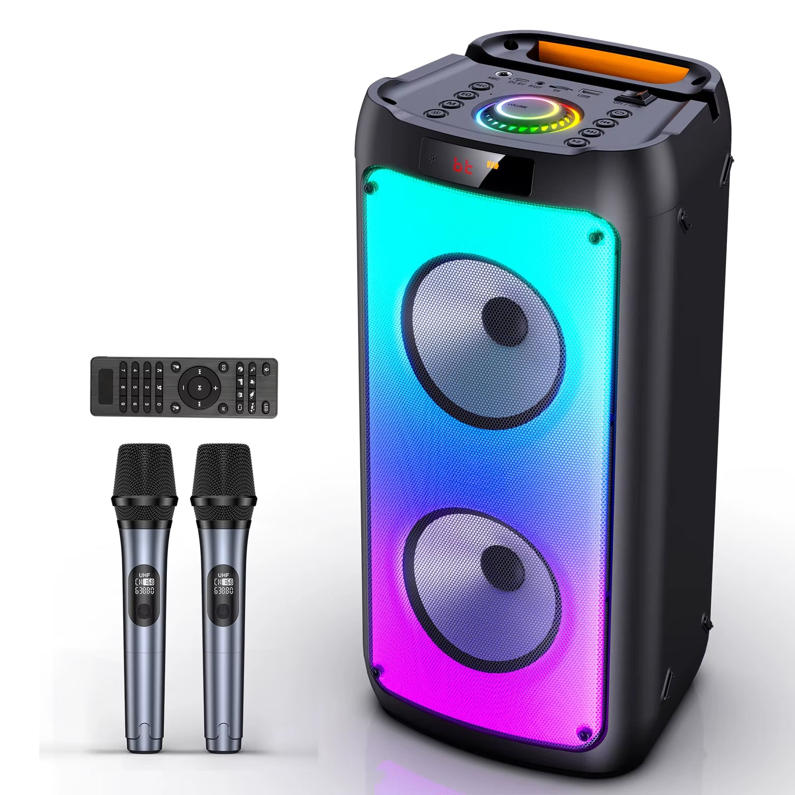 Wireless Bluetooth Speaker, Karaoke Machine with 2 Microphone, Home Karaoke System with LED Party Light, Remote Control