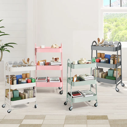 JHK 3-Tier Metal Kitchen Storage Cart with Lockable Wheels - Mobile Shelving Unit for Narrow Spaces and Utility Organization