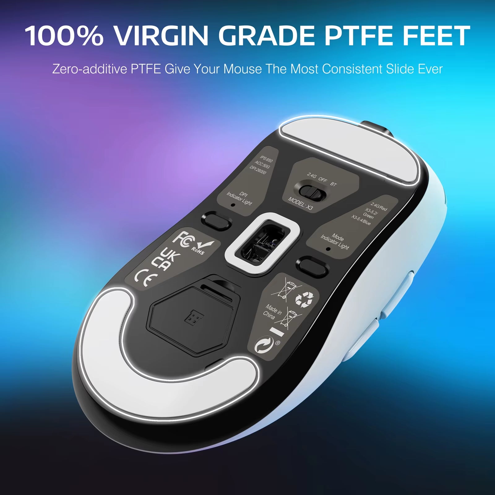 ATTACK SHARK X3 Wireless Gaming Mouse,49G Ergonomic PC Mouse,Triple Modes PAW3395 26K DPI Optical Sensor,Programmable Buttons