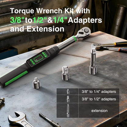 Taskstar 3/8-Inch Digital Torque Wrench with 1/4" & 1/2" Adapters, Bidirectional Ratchet Head, ±2% Accuracy, 0-162 Ft-Lbs / 0-220 N.M, Handheld Wrench Kit for Bicycle, Car, and Motorcycle Maintenance, 5 Measurement Units
