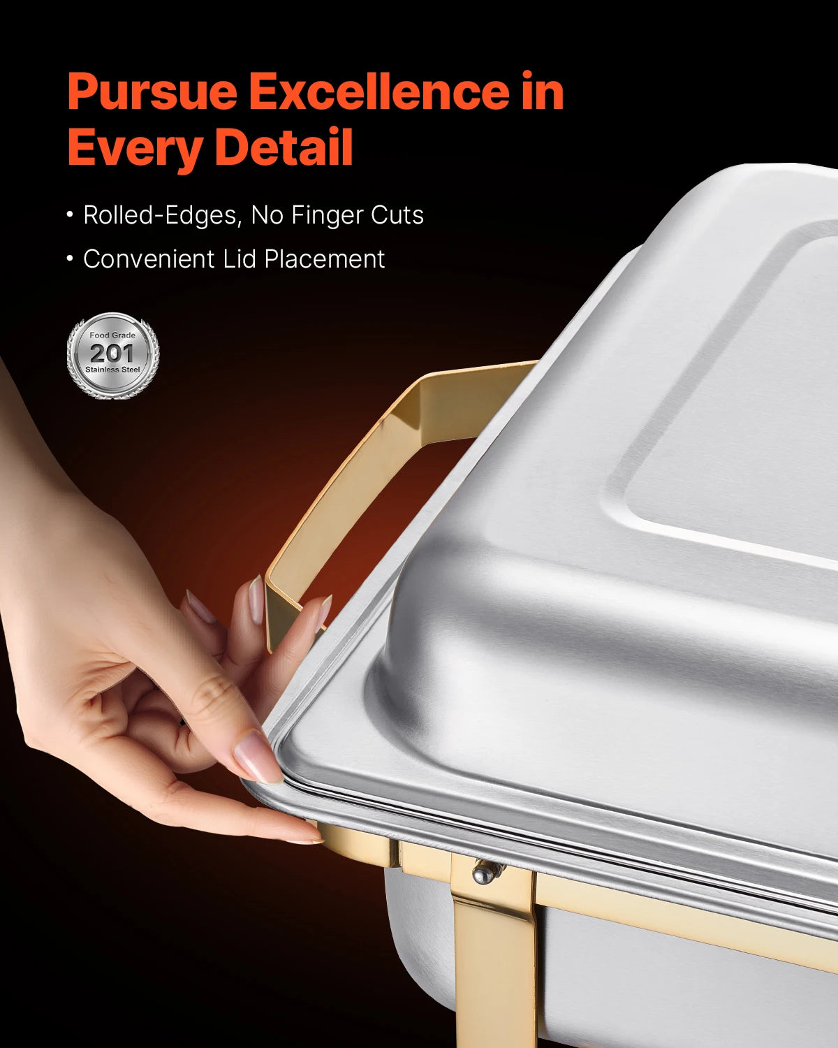 Succebuy 8 Qt Stainless Steel Chafing Dish Buffet Set - 4 Pack with 2 Full Size and 4 Half Size Pans for Catering and Serving