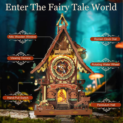 Robotime Rokr 3D Wooden Cuckoo Clock Puzzle Kit - Black Forest Style DIY Model for Kids and Adults
