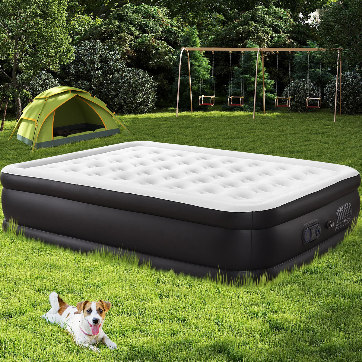 MCQ Queen Air Mattress 22-Inch Inflatable Bed with Integrated High-Capacity Pump for Home and Camping Use