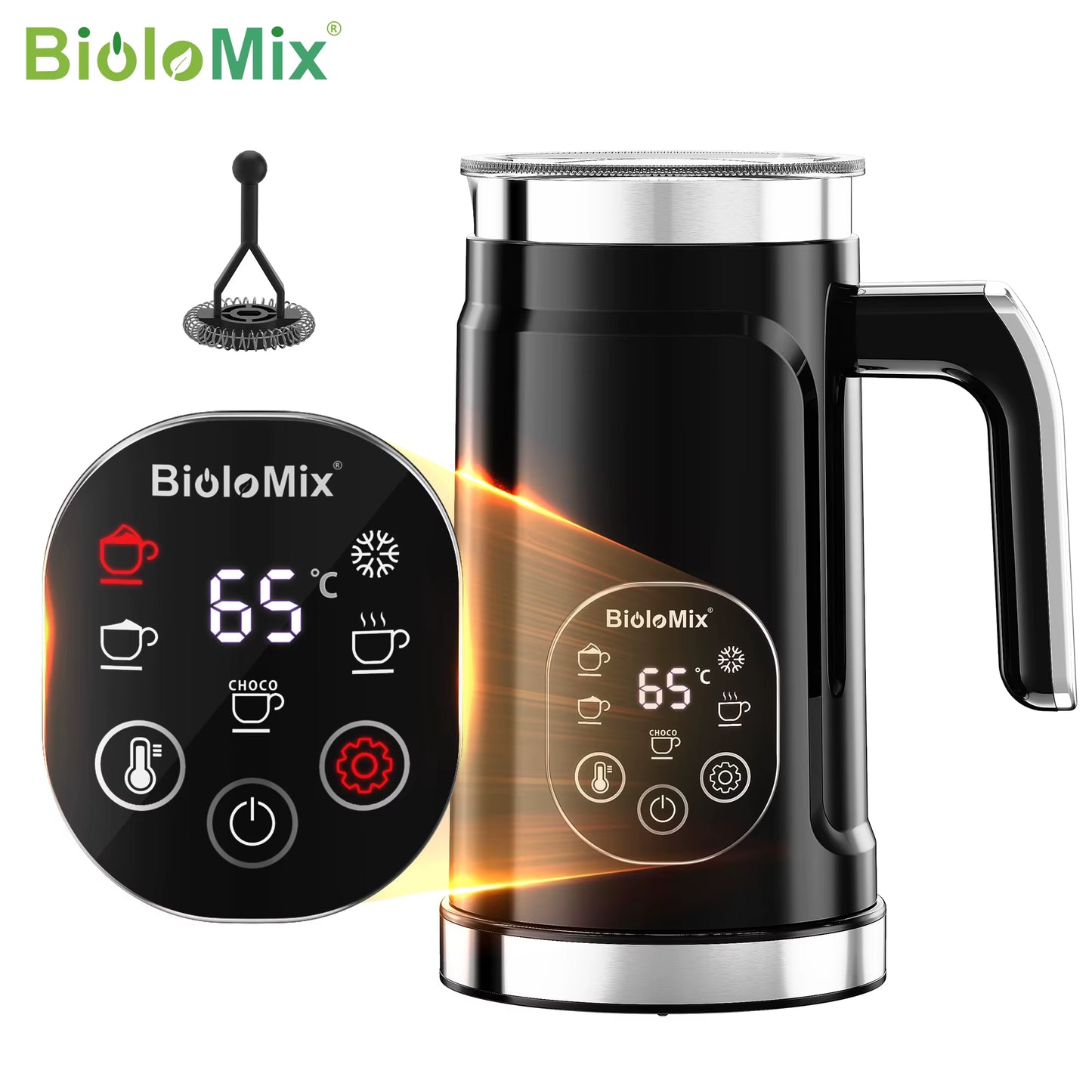 5-In-1 Milk Frother with LED Touch Screen – Hot & Cold Foam Maker for Lattes, Coffee & More