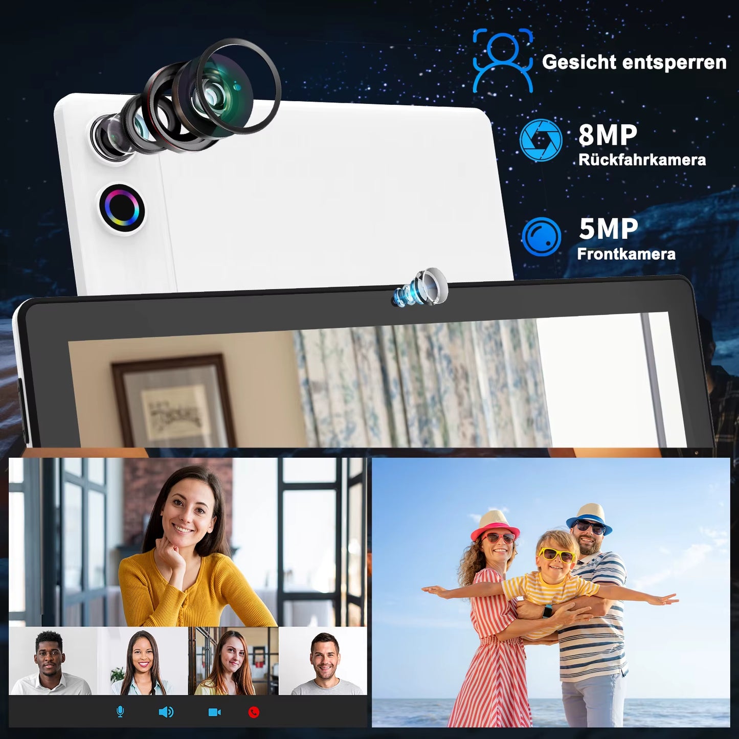 10 Inch Tablet Android 14 A523 Octa Core 12GB RAM 64GB ROM(TF 1TB) 5000Mah Face Unlocked Dual Carmera Keyboard Mouse Set PC Pad