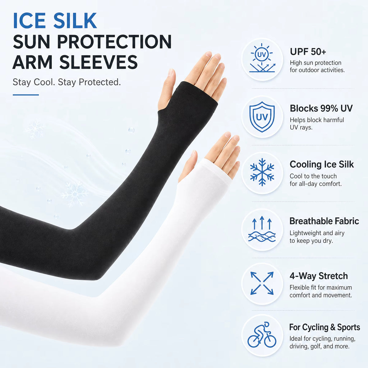 Ice Silk Sun Protection Sleeves - Nylon Fabric, SPF 50+, Enhanced Breathability, 99% UV Protection for Cycling and Sports