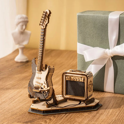 Robotime ROKR Electric Guitar 3D Wooden Puzzle - Creative Assembly Toy for Kids and Adults, Ideal for Christmas Gifts