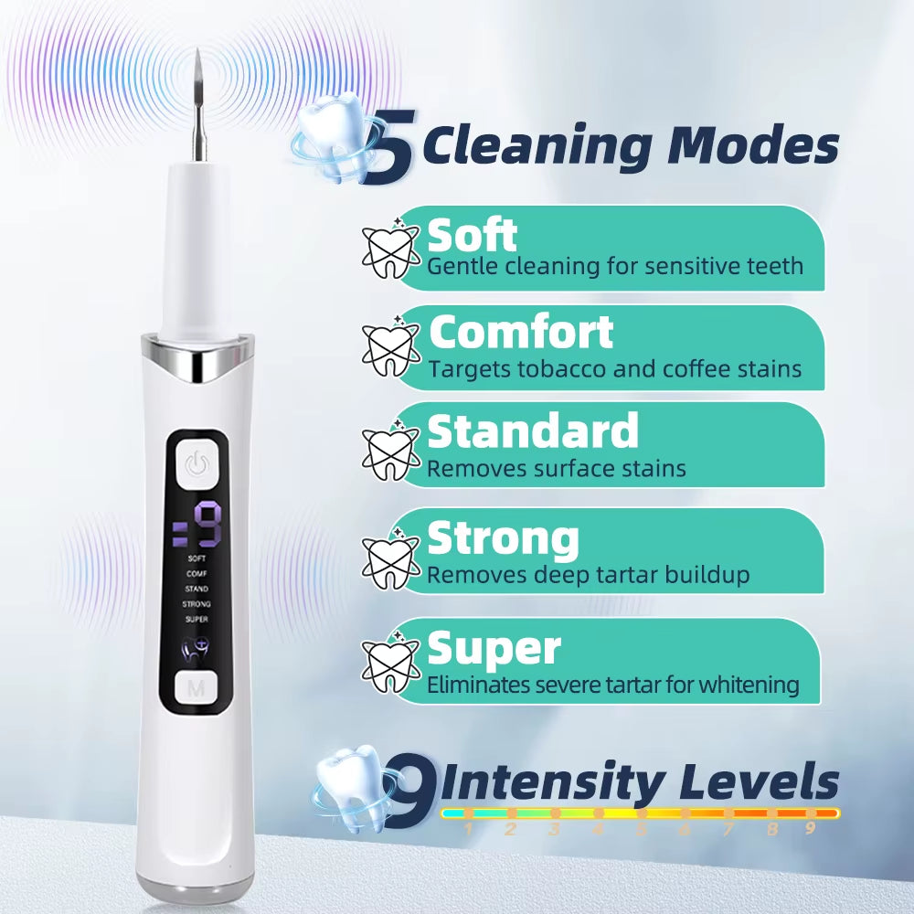 Ultrasonic Dental Scaler with LED Light - 5 Modes Tartar Removal Tool for Home Oral Care