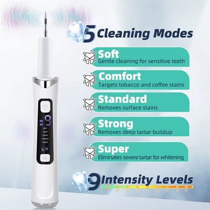 Ultrasonic Dental Scaler with LED Light - 5 Modes Tartar Removal Tool for Home Oral Care