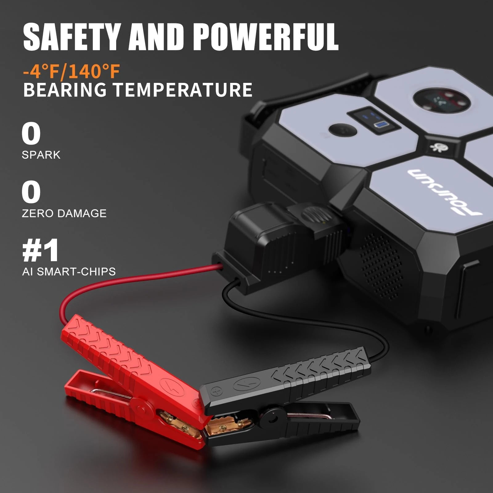 Foursun Car Jump Starter with Air Compressor, Foursun 4000A 26800Mah Jump Starter Battery Pack (All Gas/8.0L Diesel) 150PSI Digital Tire Inflator, 12V Car Lithium Battery Jump Box Pack Power Charger