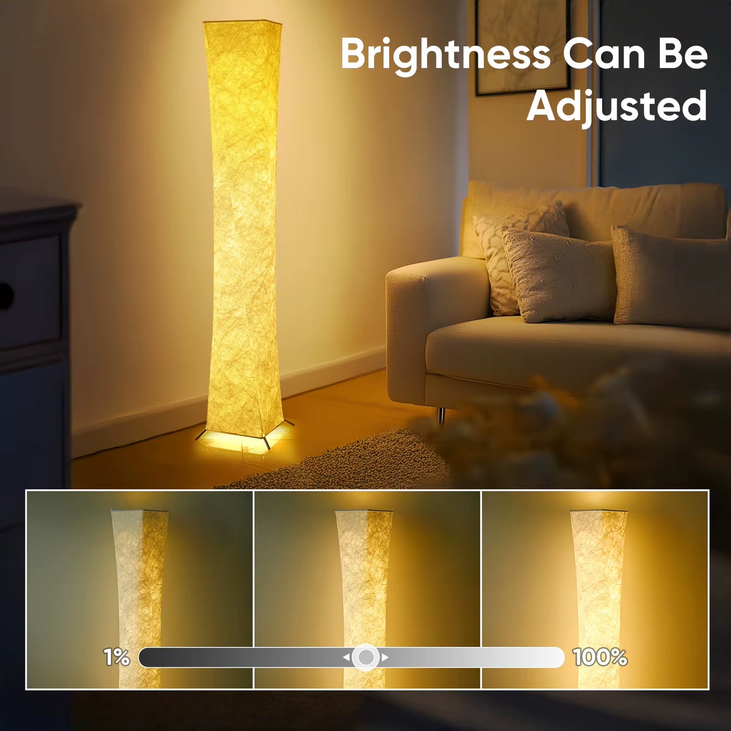 Soft Light Floor Lamp, 52" Simple Design Morden Slim Warm Light 3000K LED Tyvek Fabric Shade Standing Lamp for Living Room Bedro