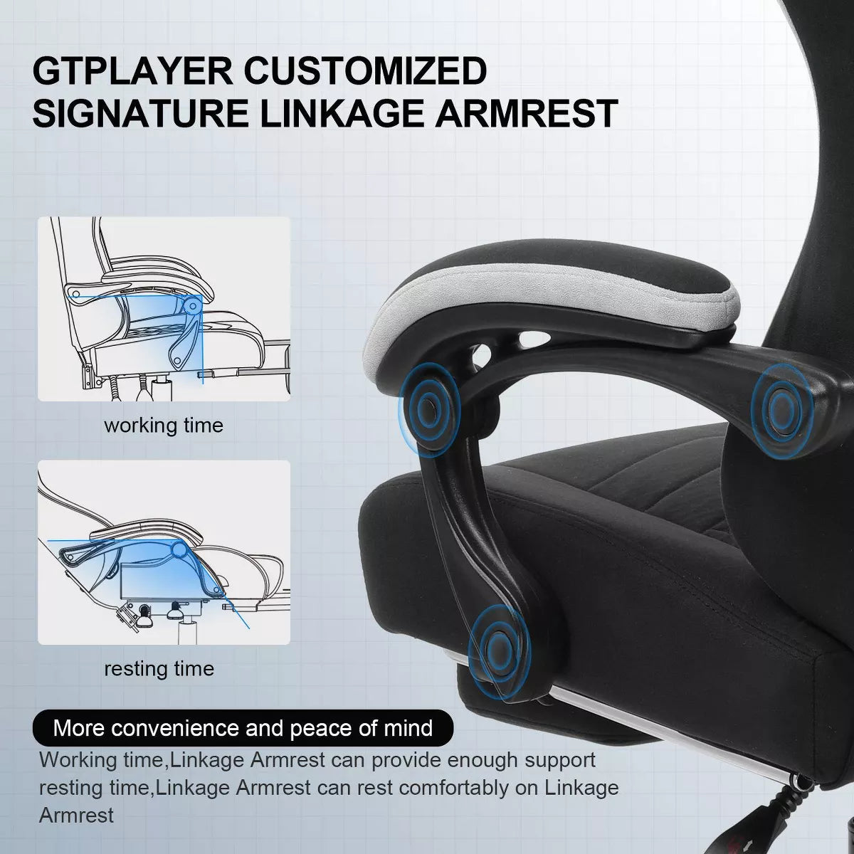 Gaming Chair Fabric Office Chair with Linkage Armrests Ergonomic Computer Chair