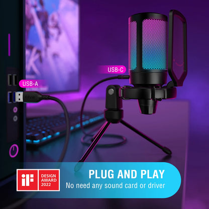 FIFINE Ampligame USB Condenser Microphone for Gaming and Streaming with Pop Filter, Shock Mount, and Gain Control for PC/MAC