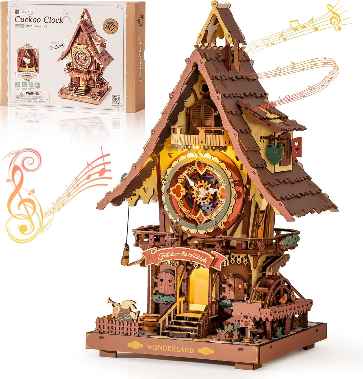 Robotime Rokr 3D Wooden Cuckoo Clock Puzzle Kit - Black Forest Style DIY Model for Kids and Adults