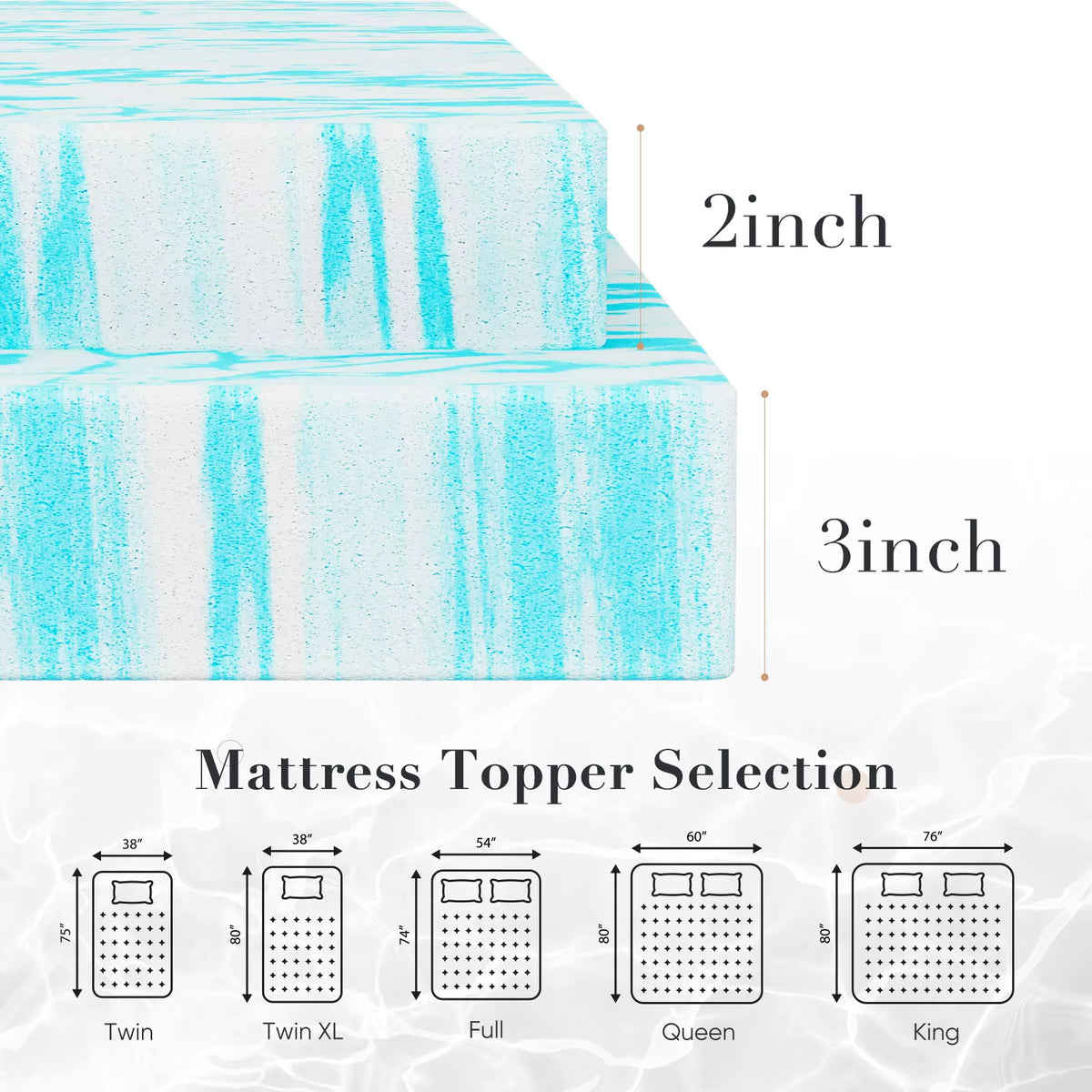 JHK Full Size 2-3 Inch Gel Memory Foam Mattress Topper - Cooling, Soft, and Breathable Bed Topper for School and Bedroom Furniture