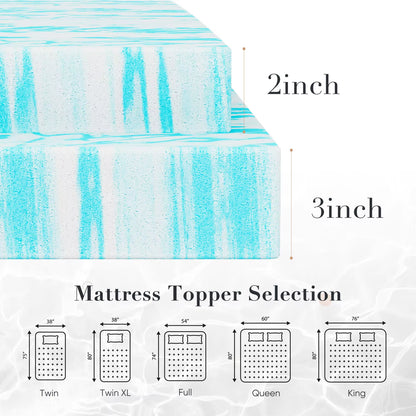 JHK Full Size 2-3 Inch Gel Memory Foam Mattress Topper - Cooling, Soft, and Breathable Bed Topper for School and Bedroom Furniture
