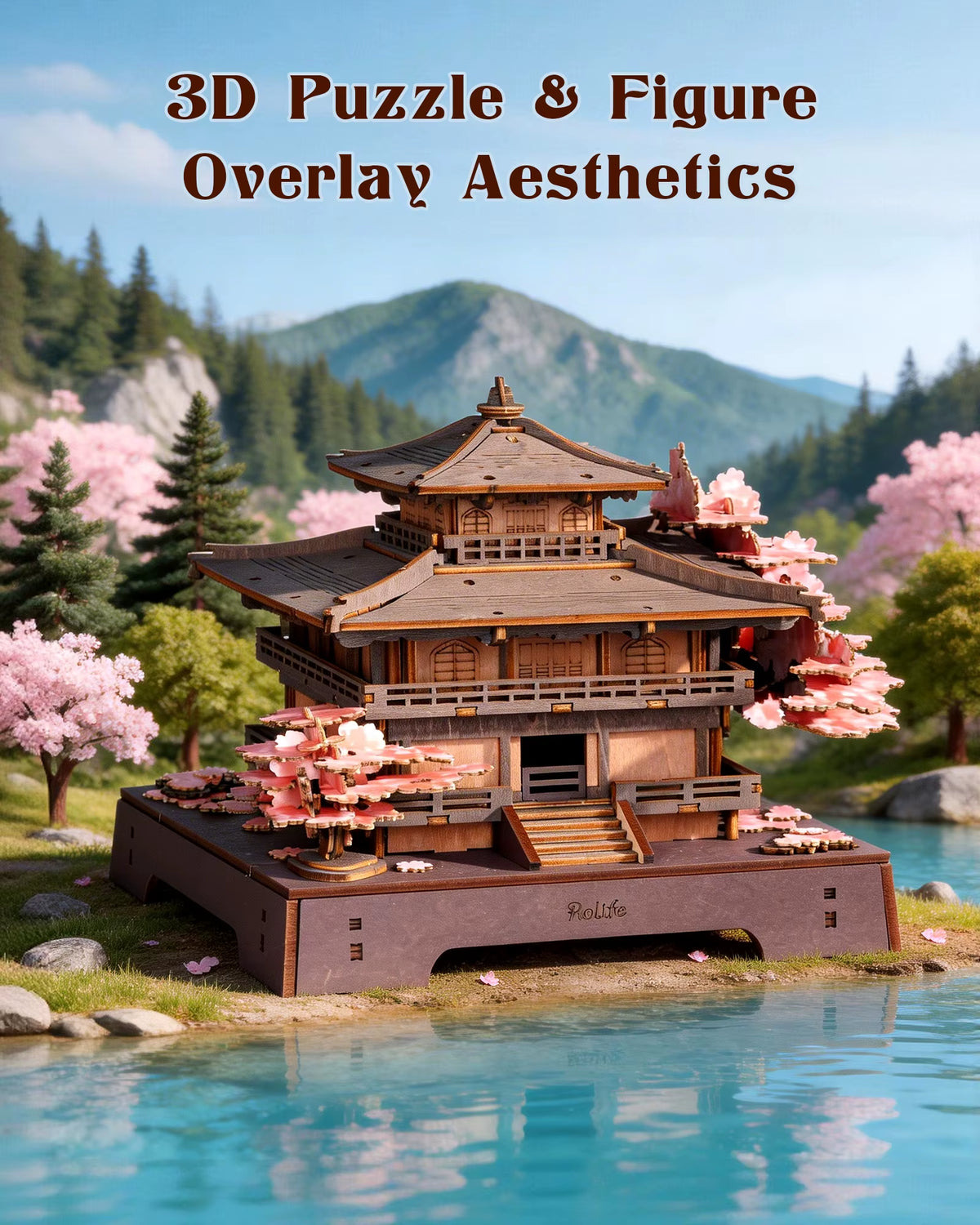 ROKR Sakura Pavilion 3D Wooden Puzzle - Japanese Architectural Model Featuring Cherry Blossom Design, 235-Piece DIY Craft Kit for Adults and Teens