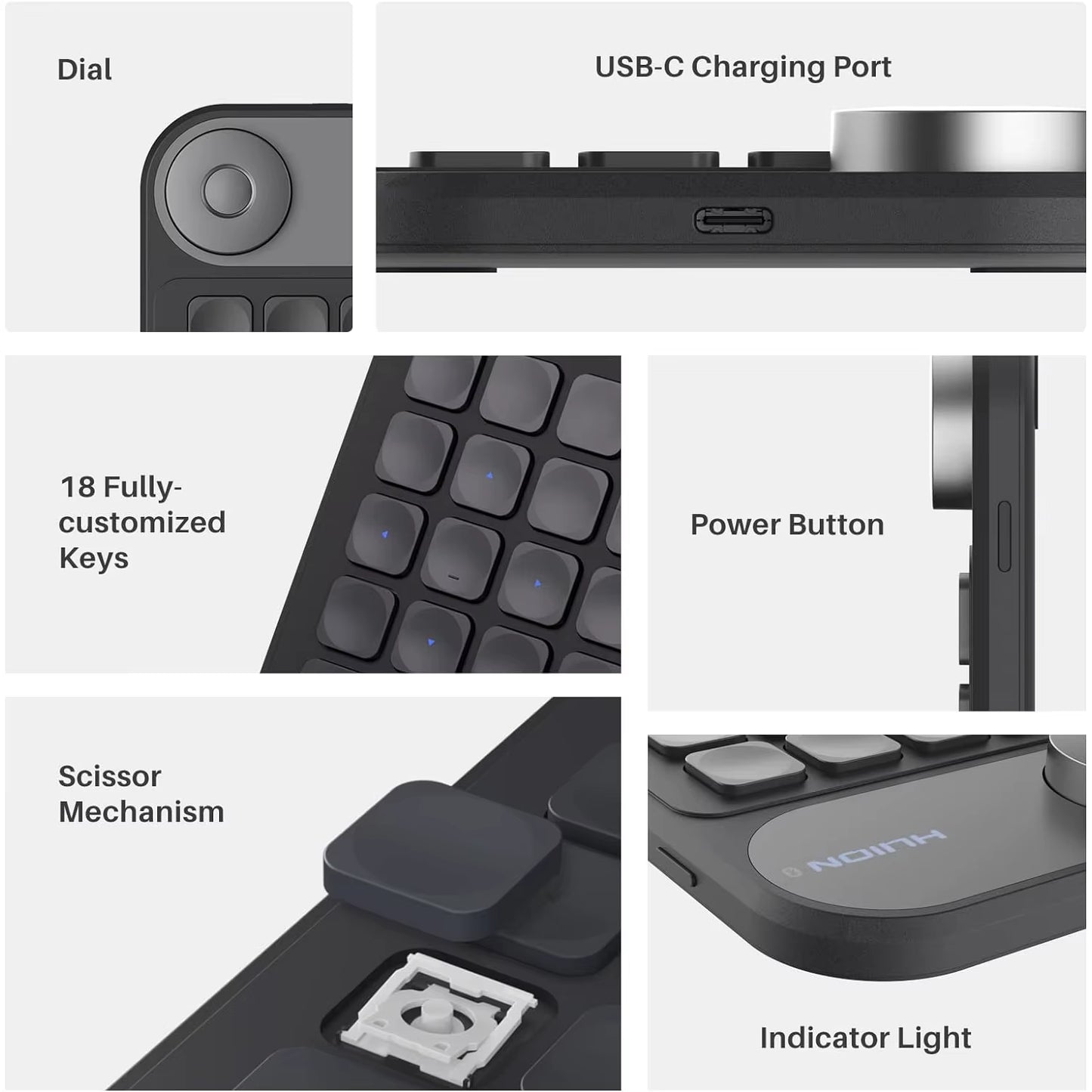 HUION Keydial Mini Wireless Keyboard Bluetooth Connectivity Keyboard with Dial, for Drawing Tablet PC Macbook Surface Pro Laptop