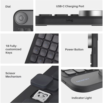 HUION Keydial Mini Wireless Keyboard Bluetooth Connectivity Keyboard with Dial, for Drawing Tablet PC Macbook Surface Pro Laptop