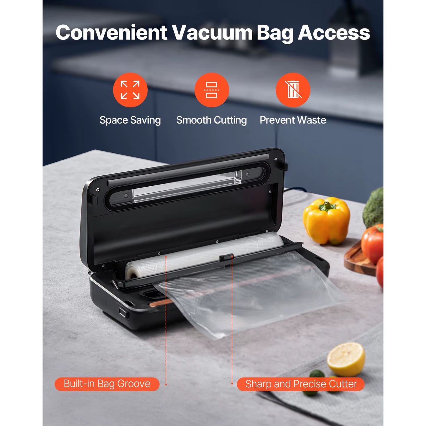 80Kpa 120W Electric Vacuum Sealer Machine 7-In-1 Wet Food Sealer with Free 10Pcs Vacuum Bags for Kitchen Food Storage