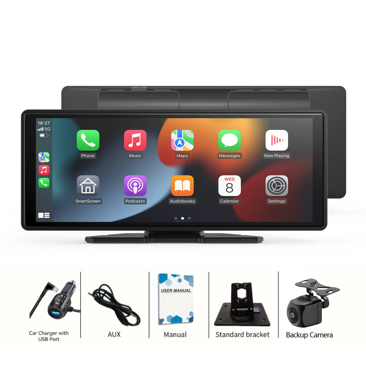 Pionray 10.26-Inch Portable 4K Dual Lens Car DVR with Wireless CarPlay, Android Auto, GPS Navigation, and WiFi FM Functionality