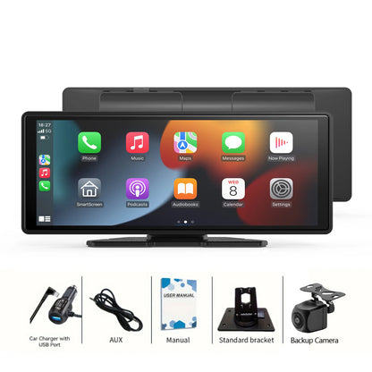 Pionray 10.26-Inch Portable 4K Dual Lens Car DVR with Wireless CarPlay, Android Auto, GPS Navigation, and WiFi FM Functionality