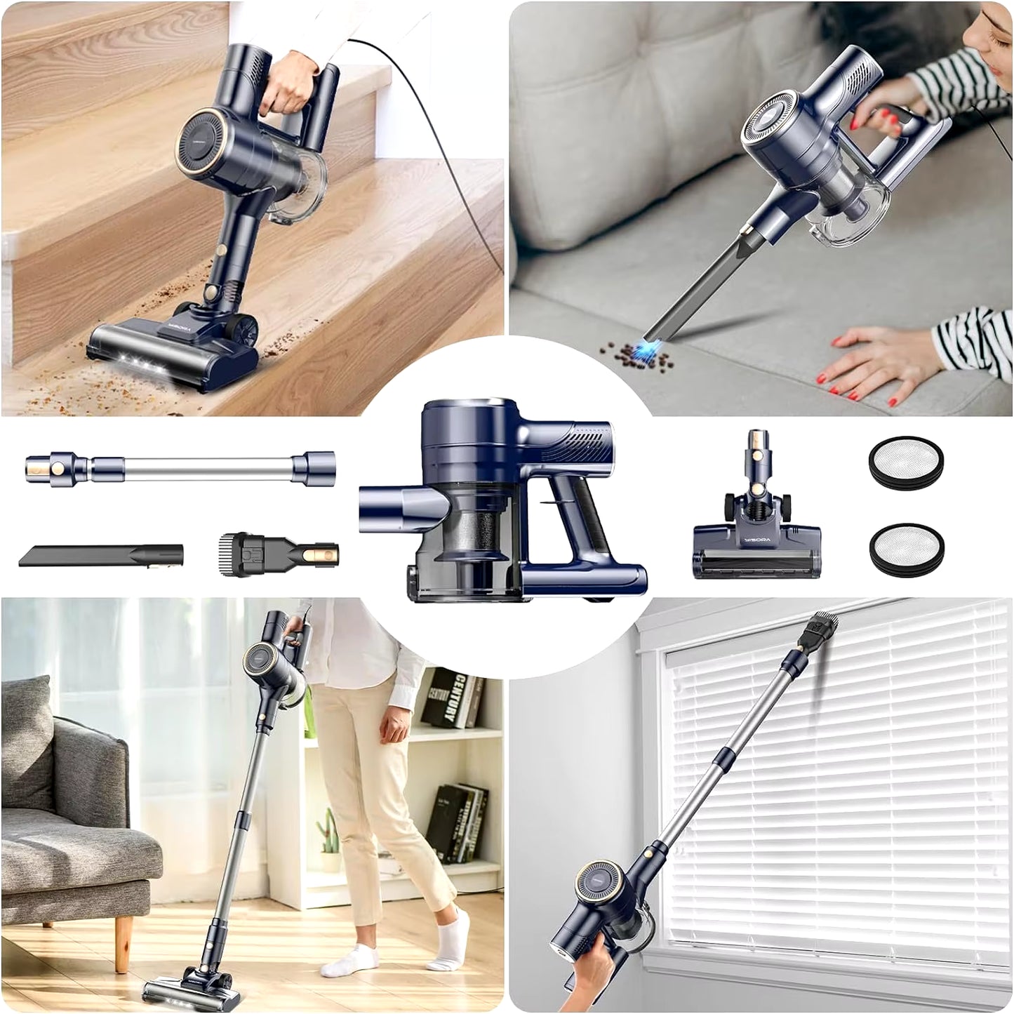 YISORA Corded Vacuum Cleaner, 600W 23Kpa Stick Vacuum, Free-Stand 6 in 1 Handheld Vacuum Cleaner for Hard Floor Carpet