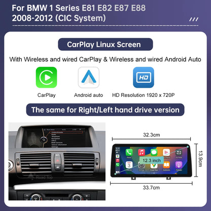 Wireless CarPlay and Android Auto Multimedia Display for BMW 1 Series E81 E82 E87 E88 with CCC and CIC Systems