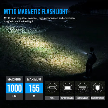 MT10 Rechargeable LED EDC Flashlight 1000 Lumens Type USB C Charging Torch Mini 16340 Light MVB Optics with Magnet Lan