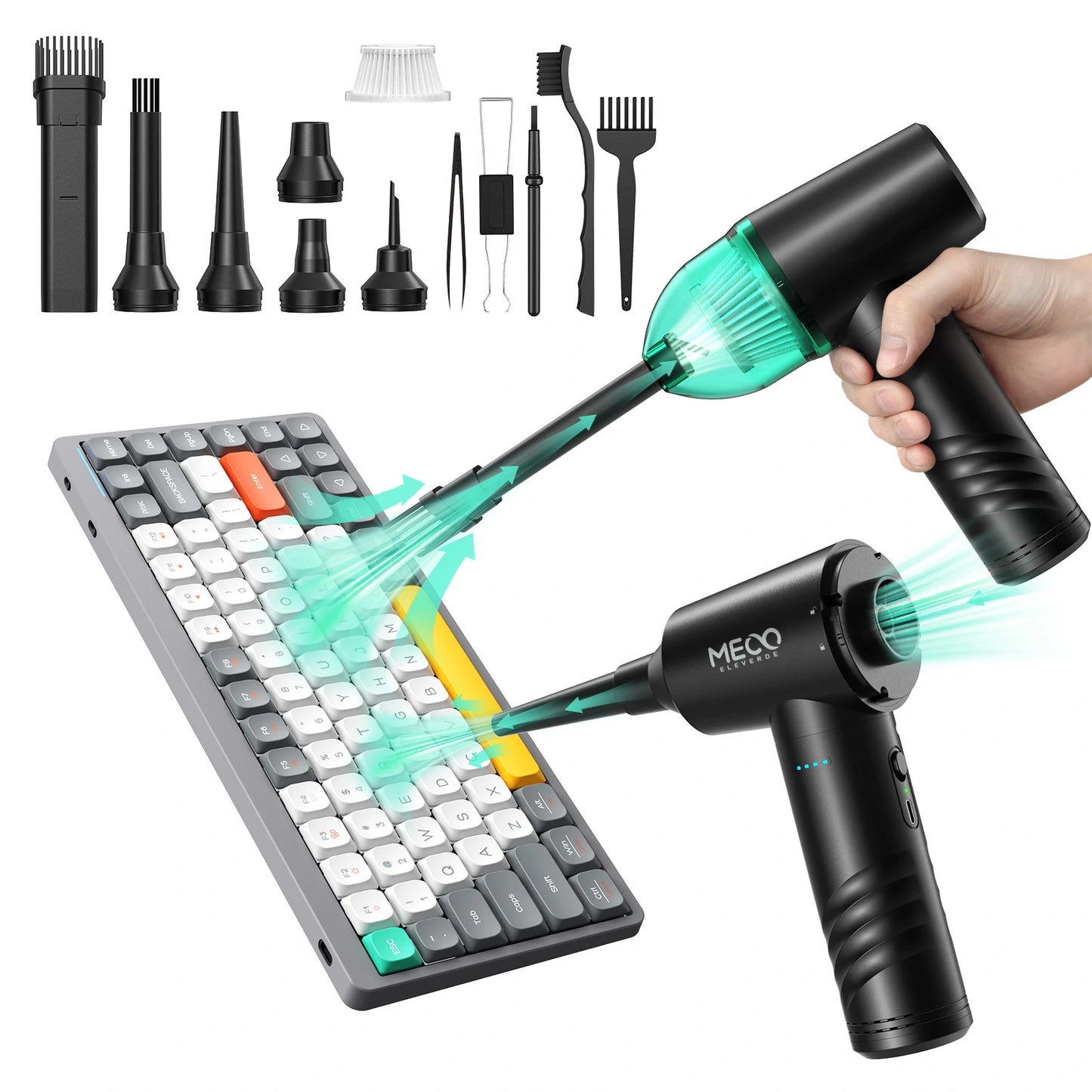  Electric Compressed Air Duster & Vacuum Cleaner 4 in 1 Function Powerful 3-Gear to 90000RPM/12000PA Keyboard Cleaner, Rechargeable Cordless Air Duster for Computer/Car/Pet Hair