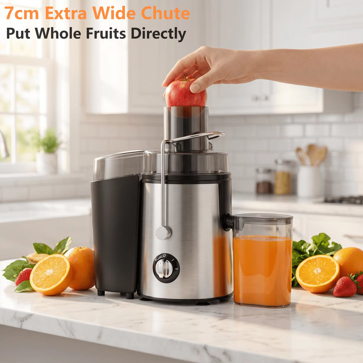 800W Electric Juicer for Fruits and Vegetables with 2-Speed Settings, 7cm Large Chute, Stainless Steel Design, High Yield and Easy Clean Kitchen Appliance