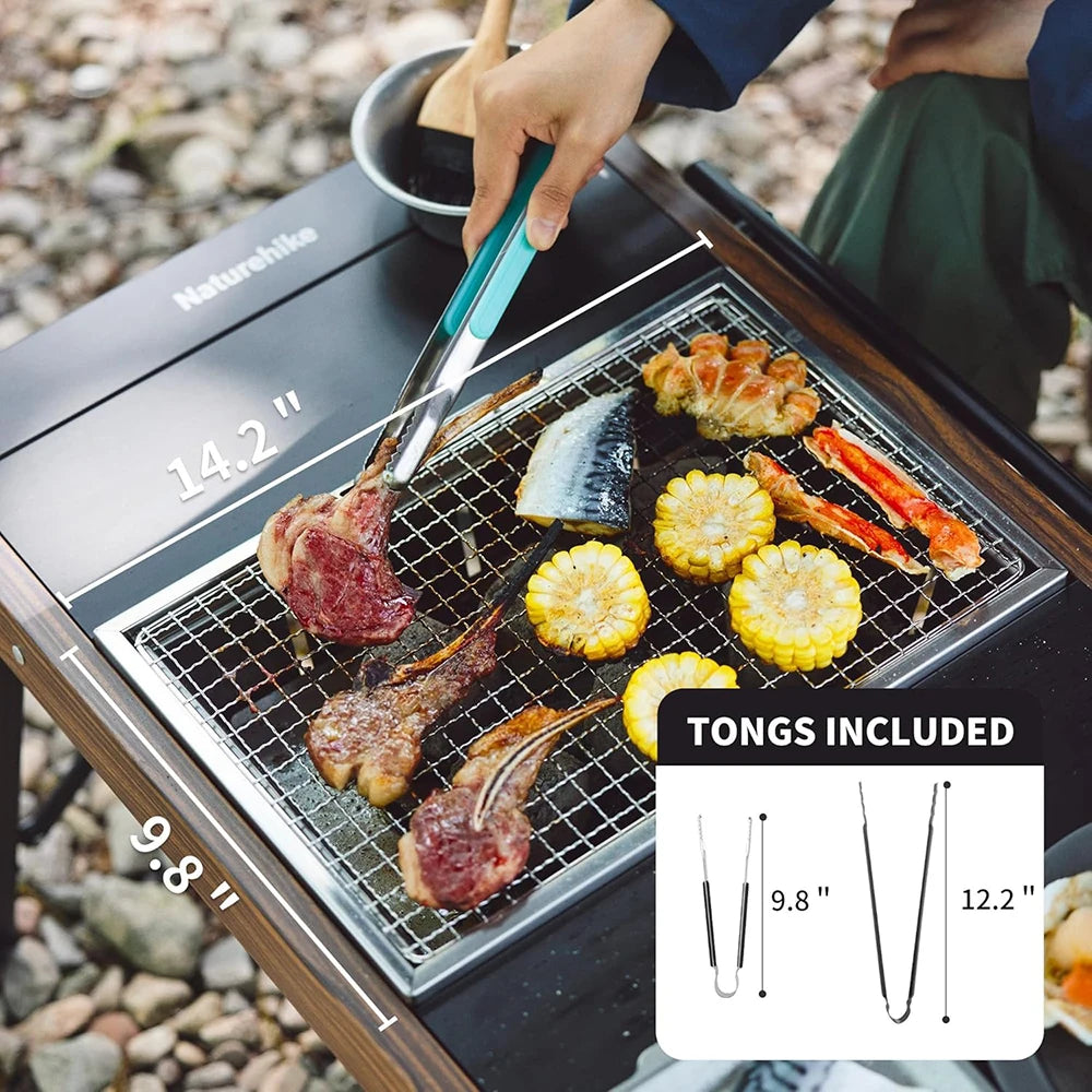 Naturehike Portable Folding Charcoal Grill for IGT Table - Outdoor BBQ Rack with Tongs
