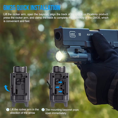 GM35 Tactical LED Flashlights Mini Pistol Lights 1350Lumens USB Rechargeable Quick Release Handgun 1913/GL Rail