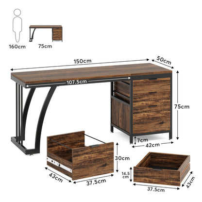 Tribesigns 59-Inch Industrial Computer Desk with Reversible 3-Drawer Storage for Study and Workstation