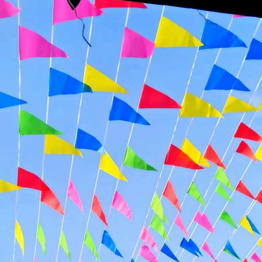 100PCS Colorful Flags Triangular String Flags, Outdoor Opening Festival Celebration, Wedding Thickened Rope Party