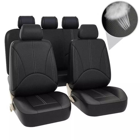 9-Piece Universal Leather Car Seat Cover Set - All-Season Interior Protection in Black