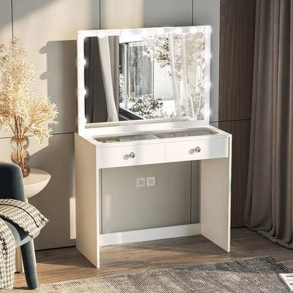 Claire Lighted Makeup Vanity - White