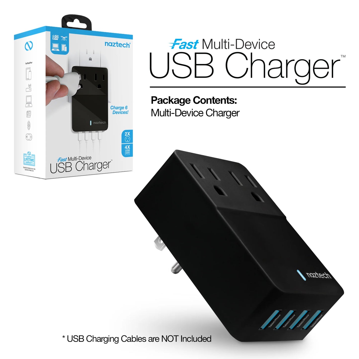 Naztech Fast Multi-Device Charger- 2 Outlets + 4 USB Port