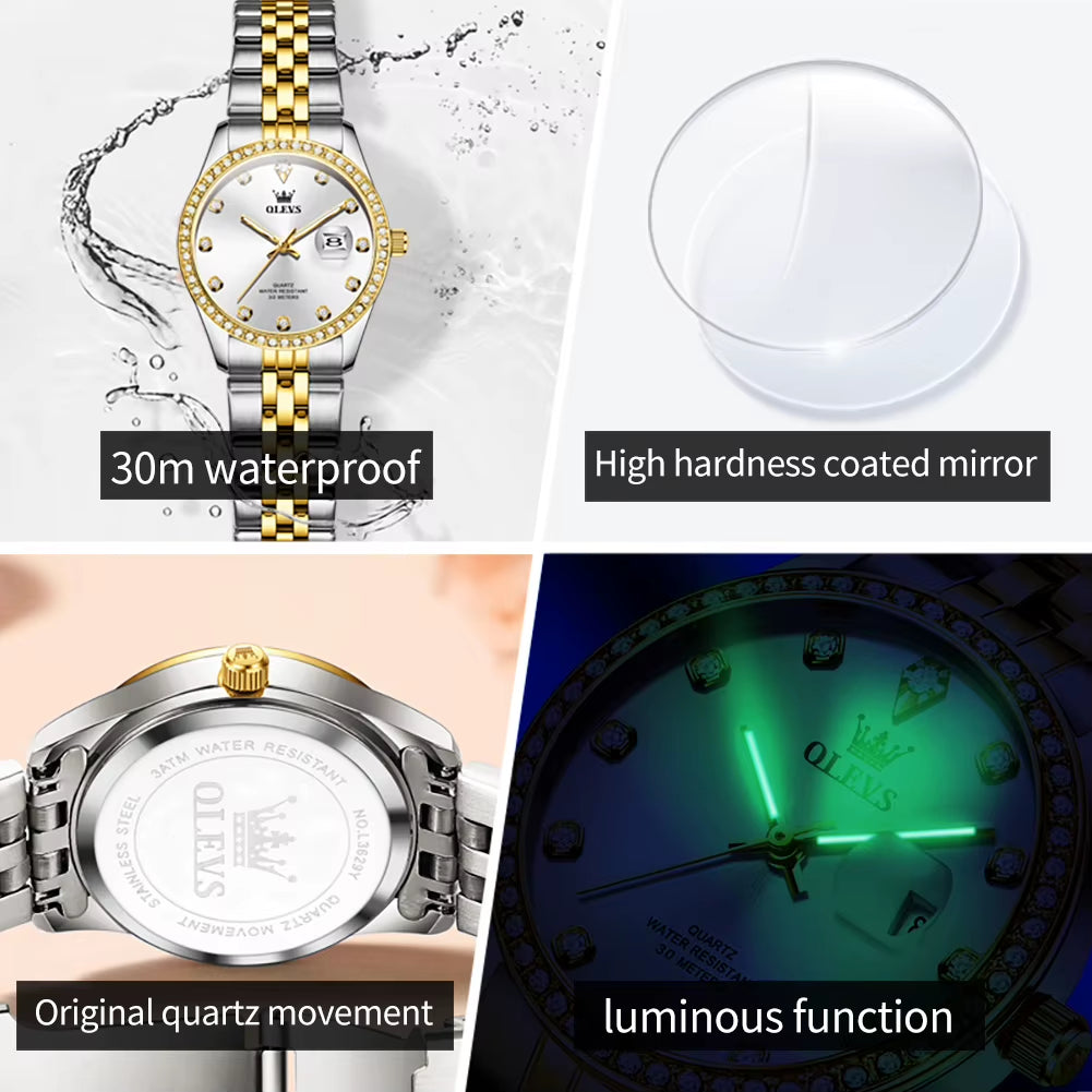 Top Brand Women'S Watches Elegant Simple Original Quartz Watch for Man Diamond Dial Waterproof Luminous Date Wristwatch