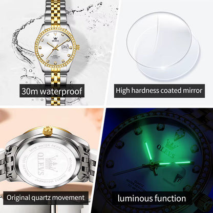 Top Brand Women'S Watches Elegant Simple Original Quartz Watch for Man Diamond Dial Waterproof Luminous Date Wristwatch